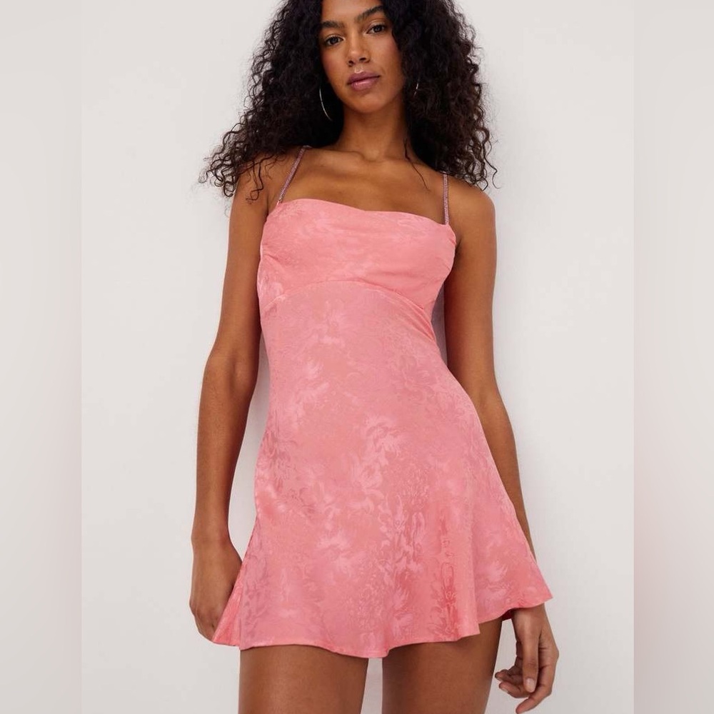 NWT For Love & Lemons Dress Gabrielle Pink Mini Dress Size M